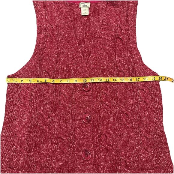 LLBean Cable Knit Sweater Vest L Wool Blend Button Front Cottagecore Academia - Picture 9 of 9